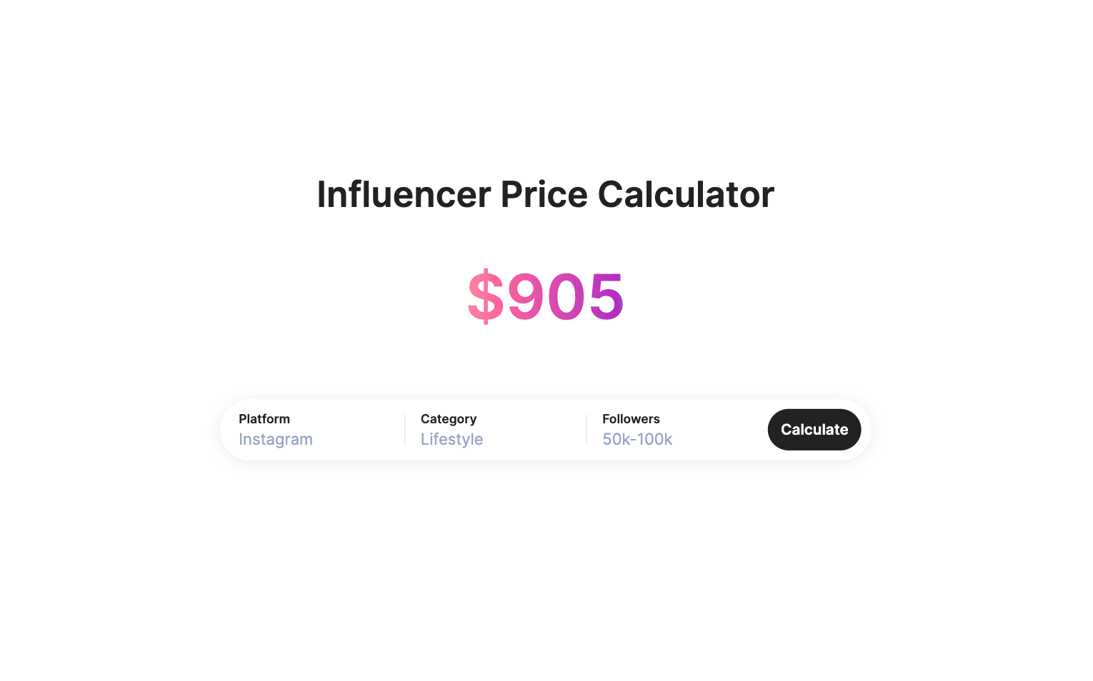 Influencer price calculator